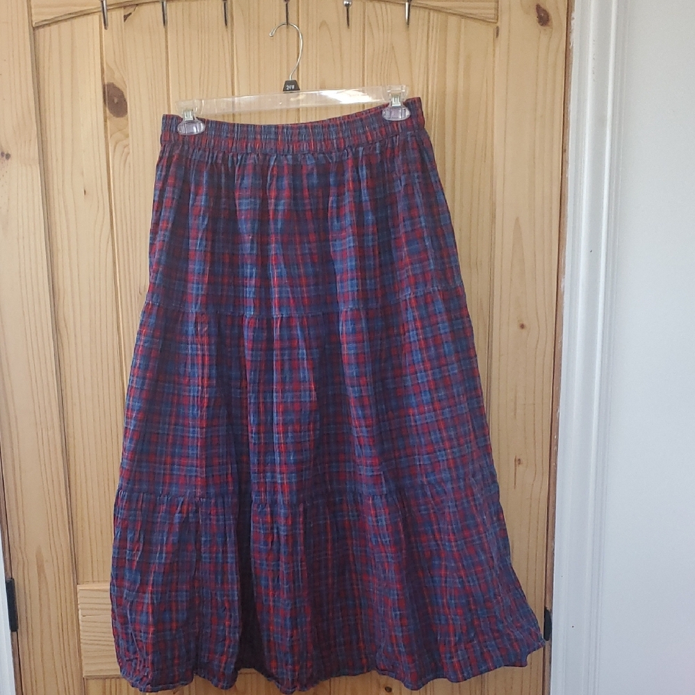Vintage Khaki Rose Plaid Tiered  Women's Skirt